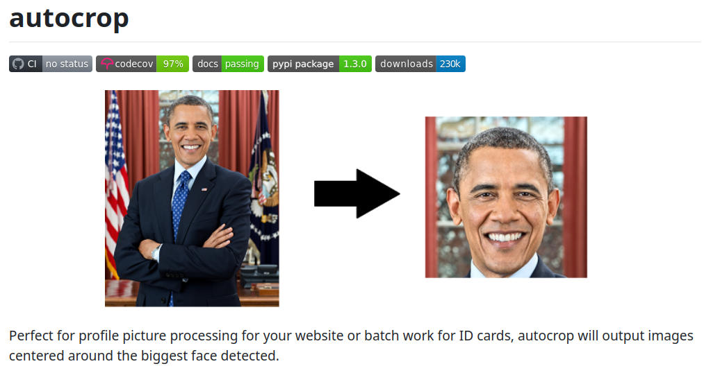 screenshot of leblancfg/autocrop GitHub project page