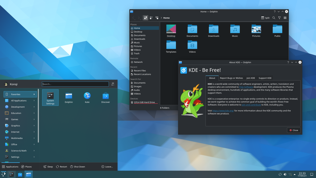 user interface KDE Plasma 5.22 from Wikimedia CC BY-SA