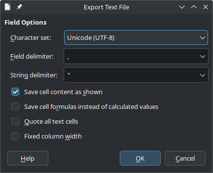 Libreoffice Calc CSV settings dialog