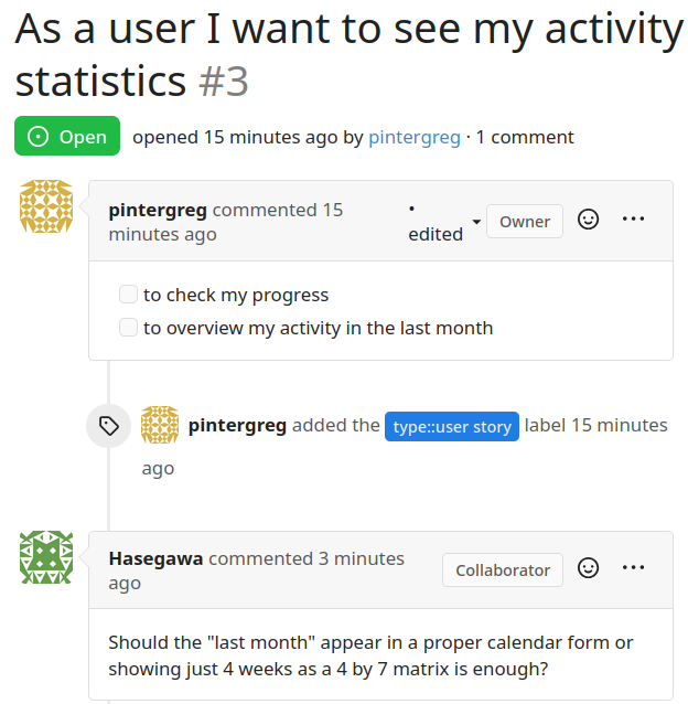 user story “reviewed” in an issue tracker